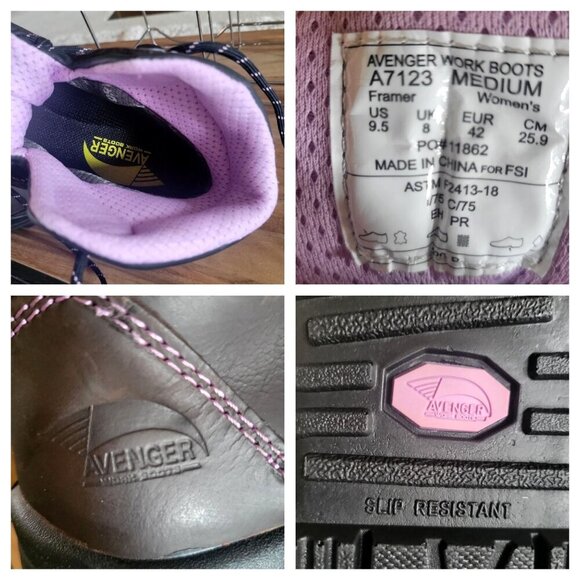 Avenger Framer A7123 Brown/Lilac Work & Safety Boots Women's SZ 9.5M - Picture 7 of 8